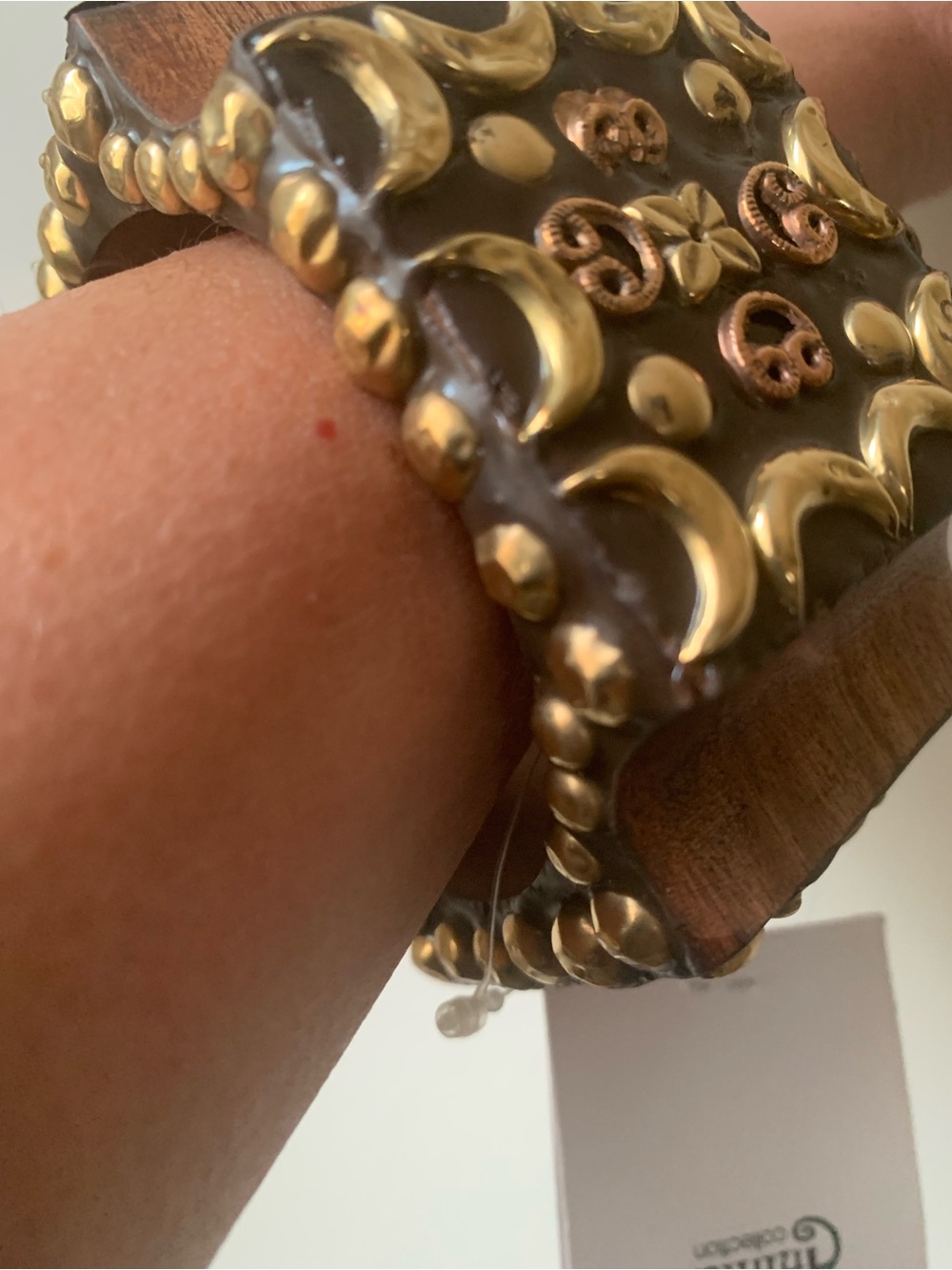 Wooden Gold-Accent Bangle Bracelet - Brown and Gold - Picture 2 of 4